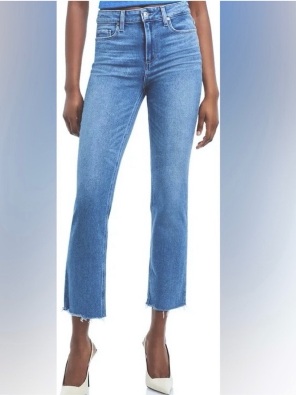 Paige Denim Cindy Crop High-Rise Raw-Hem Cropped Jeans 29 medium blue